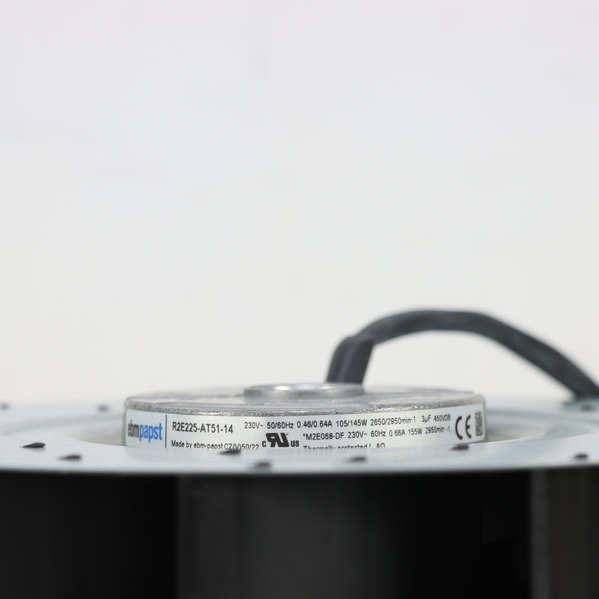 Nameplate detail of ebm-papst R2E225-AT51-14 industrial fan