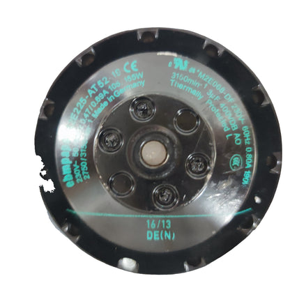 Nameplate detail of ebm-papst R2E225-AT52-19 centrifugal fan