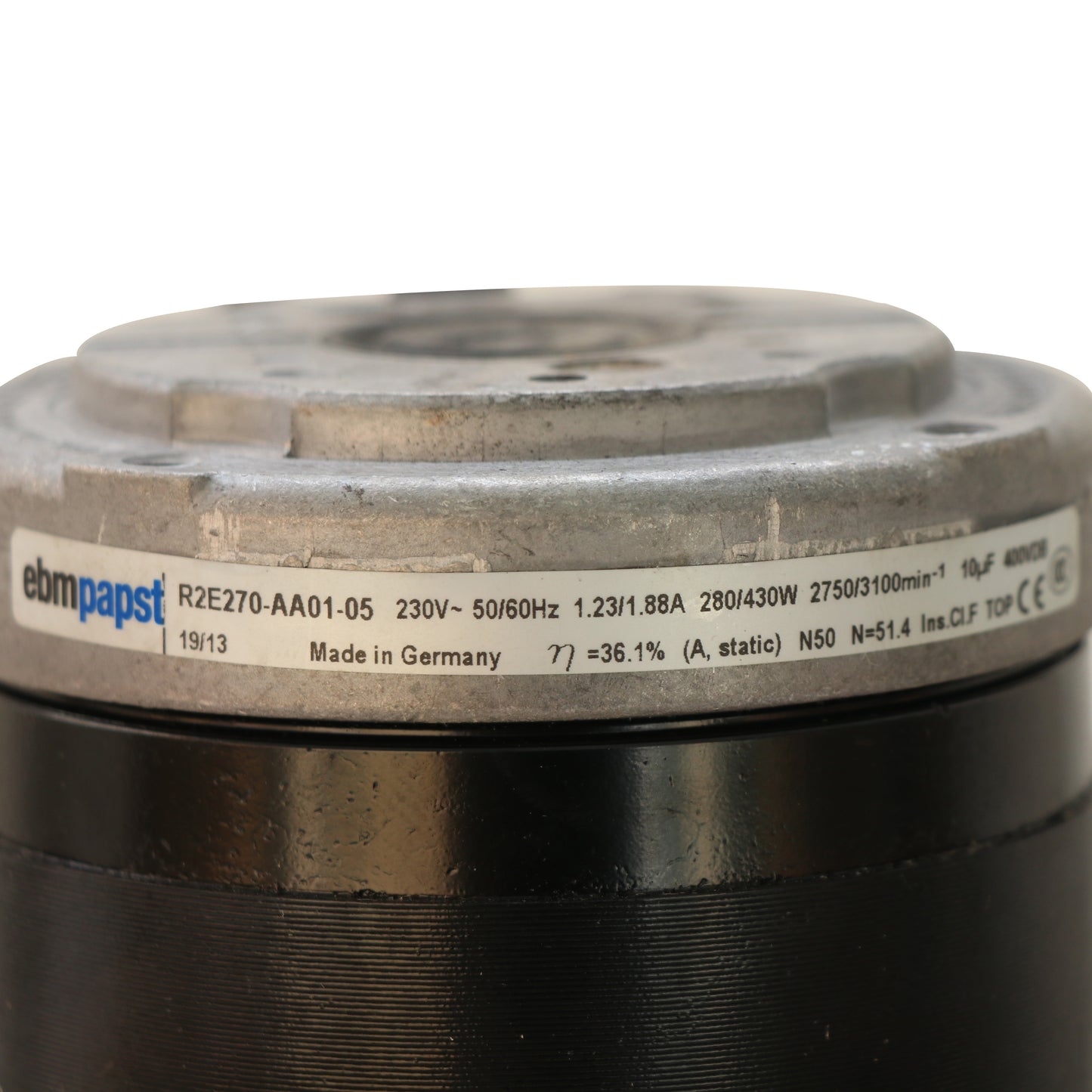 Nameplate detail of ebm-papst R2E270-AA01-05 centrifugal fan