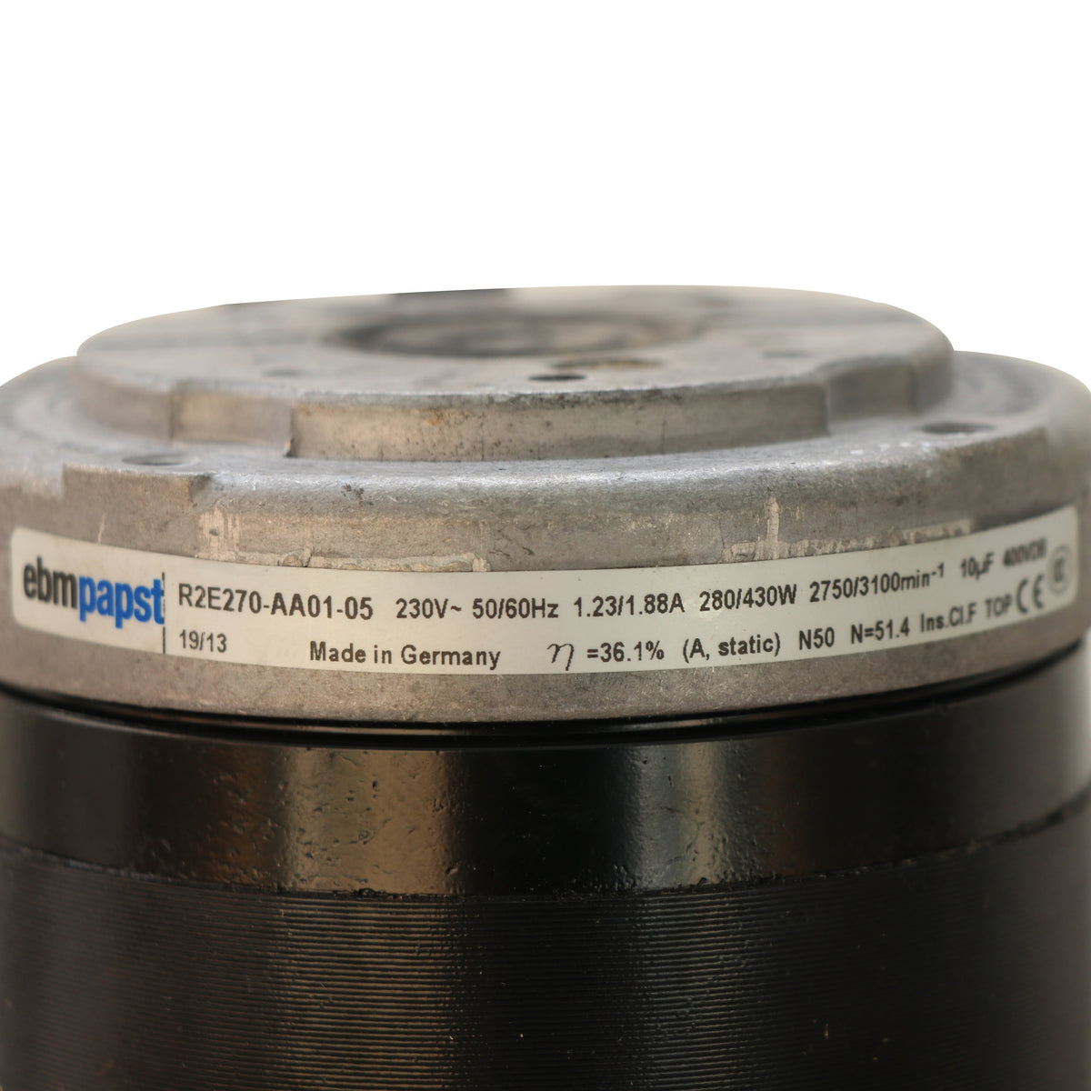 Nameplate detail of ebm-papst R2E270-AA01-05 centrifugal fan