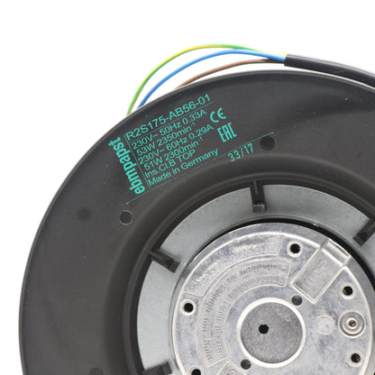 Nameplate detail of ebm-papst R2S175-AB56-01 centrifugal fan