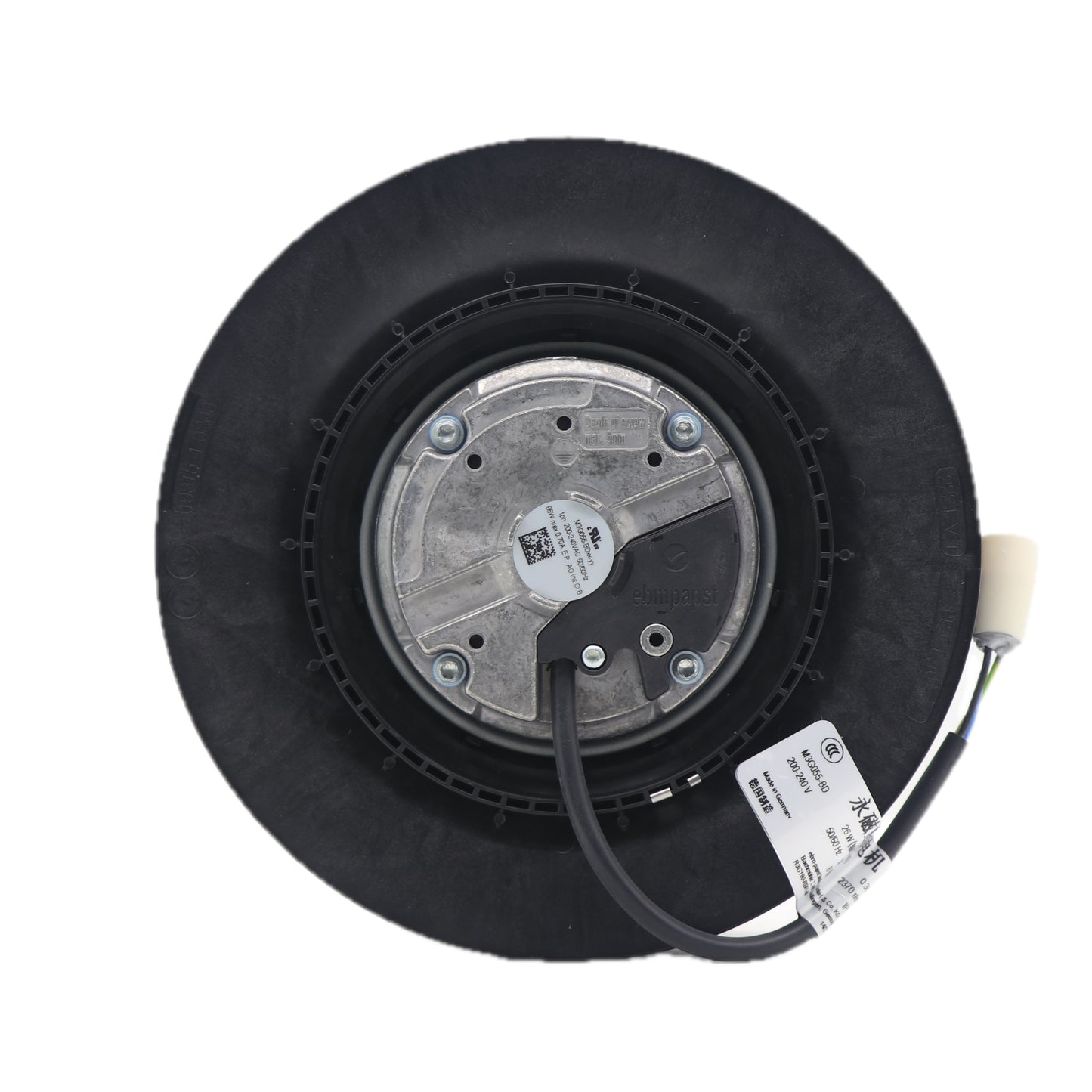 Back view of ebm-papst R3G190-RB01-08 centrifugal fan