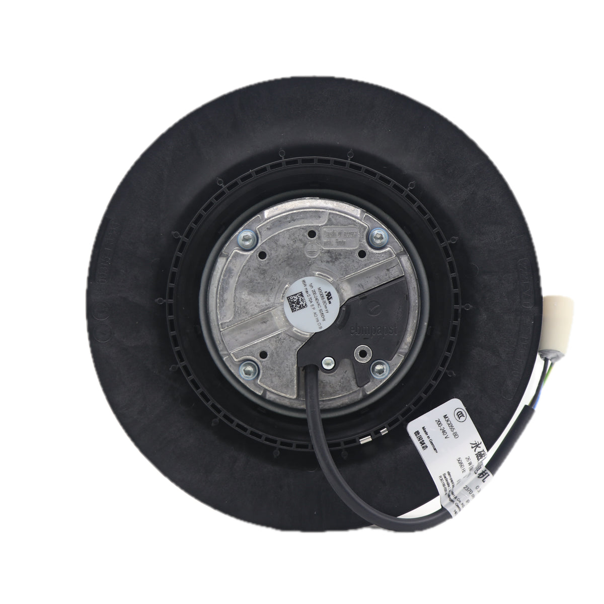 Back view of ebm-papst R3G190-RB01-08 centrifugal fan