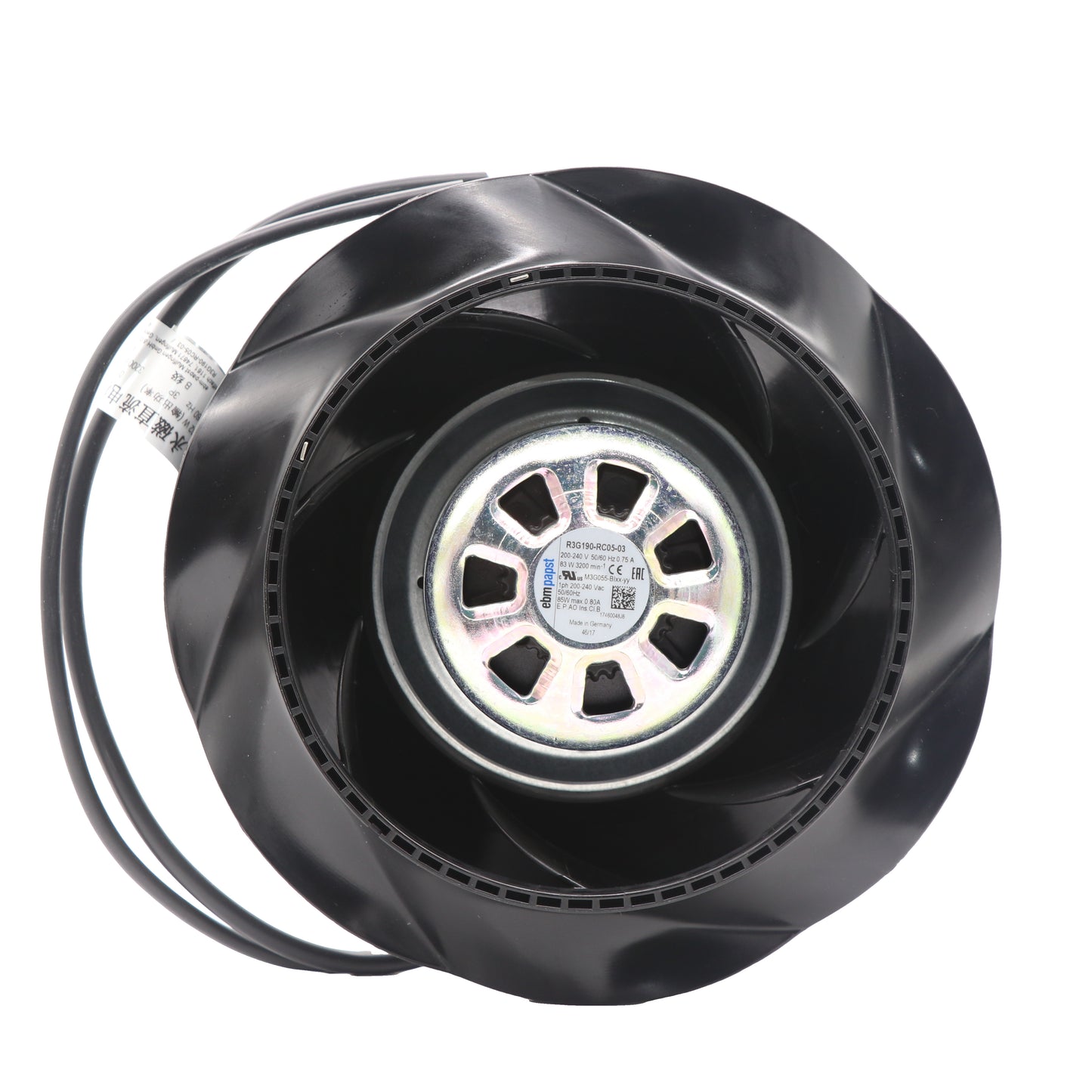 Front view of ebm-papst R3G190-RC05-03 centrifugal fan