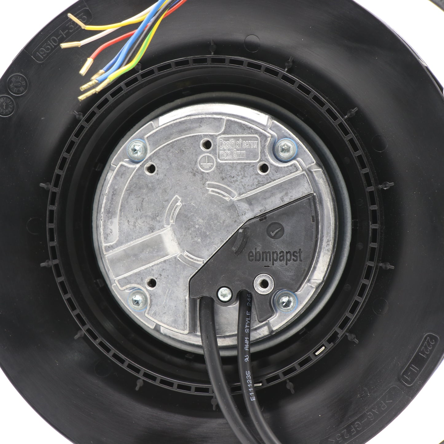 Nameplate detail of ebm-papst R3G190-RC05-03 centrifugal fan