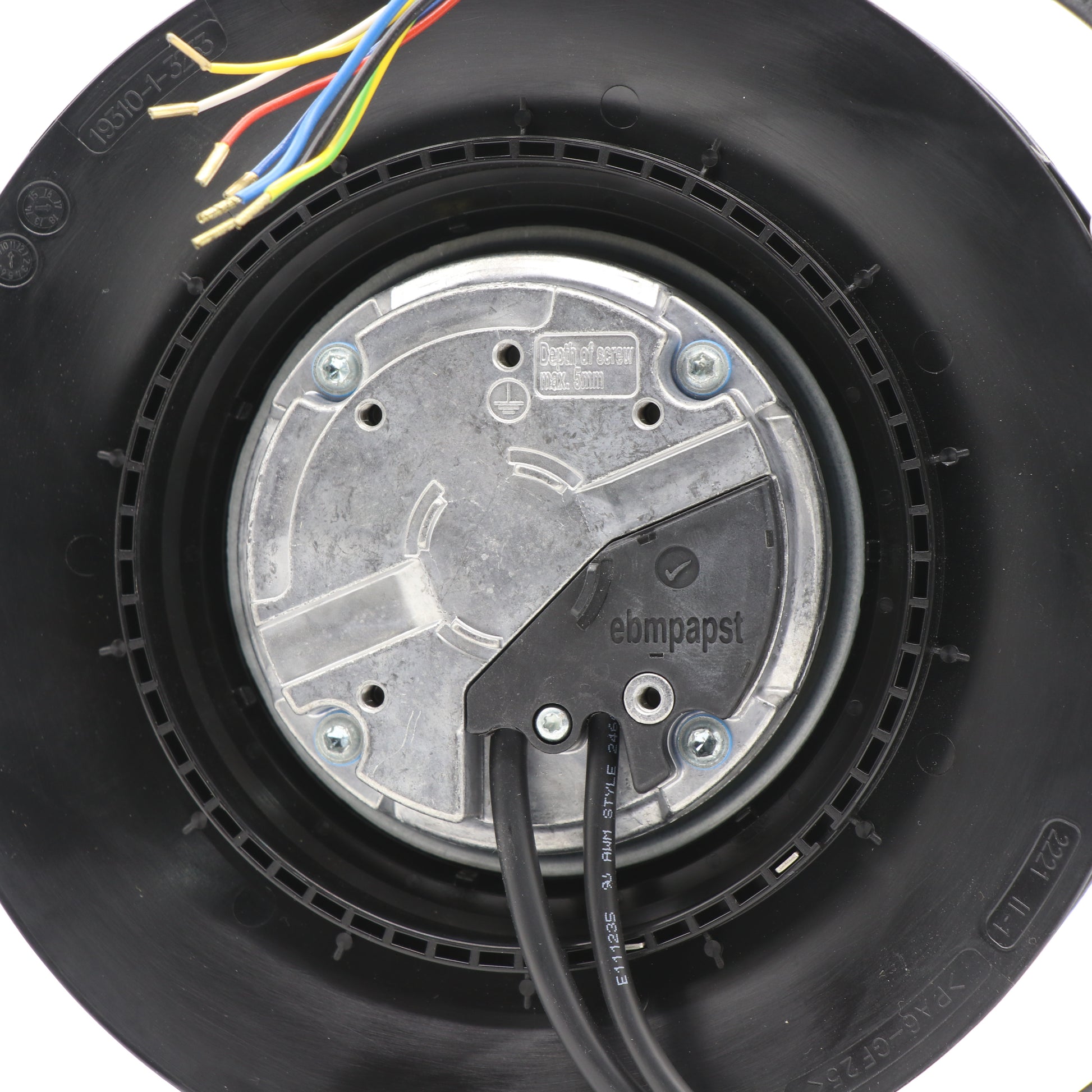 Nameplate detail of ebm-papst R3G190-RC05-03 centrifugal fan