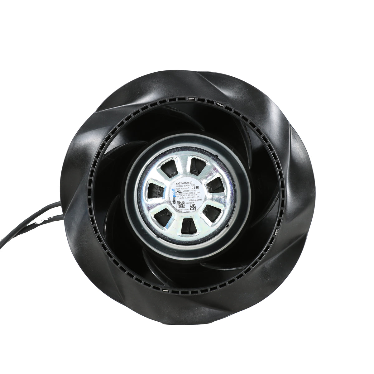 Front view of ebm-papst R3G190-RD45-03 centrifugal fan