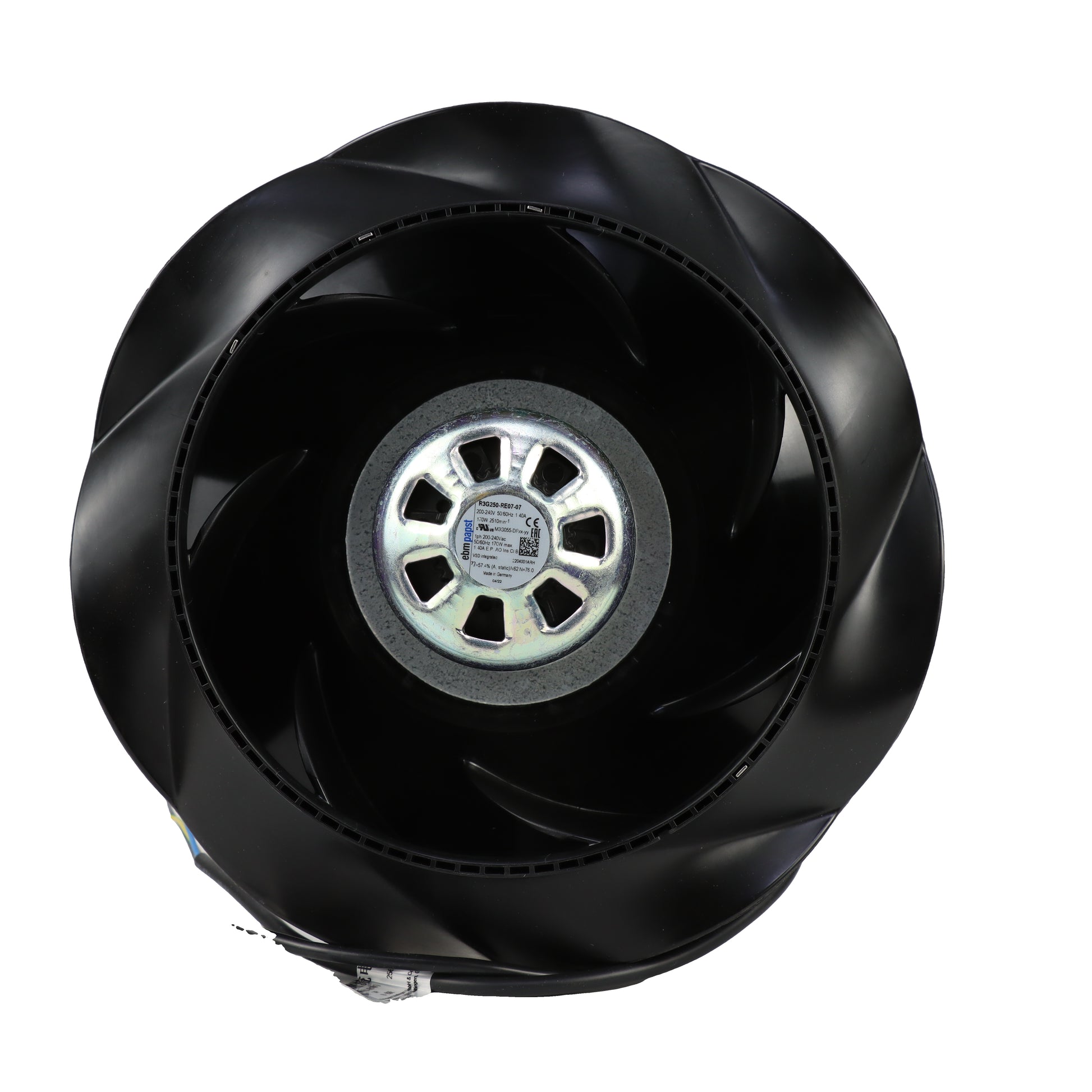 Front view of ebm-papst R3G250-RE07-07 centrifugal fan
