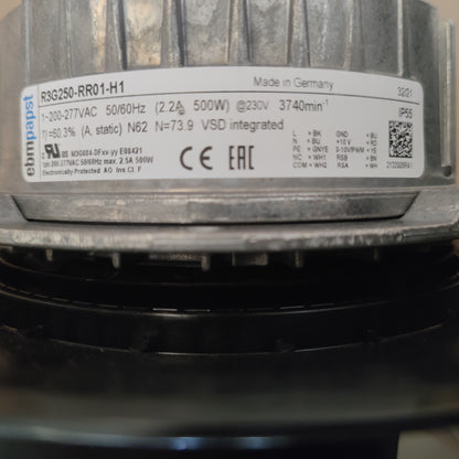 ebmpapst R3G250-RR01-H1 Centrifugal Fan 250mm 230V 4100RPM 2210m³/h 500W 1100Pa