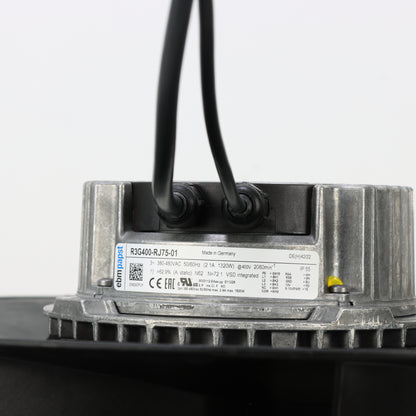 Nameplate detail of ebm-papst R3G400-RJ75-01 centrifugal fan
