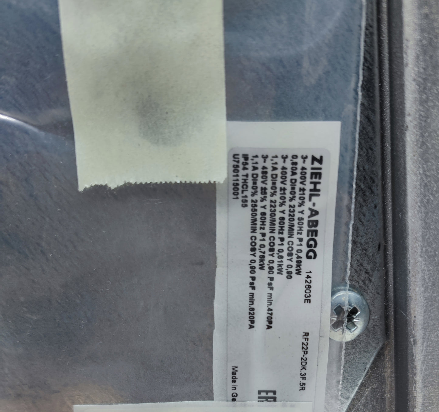 Ziehl-Abegg RF22P-2DK.3F.5R AC Centrifugal Fan 3~400VAC External Rotor