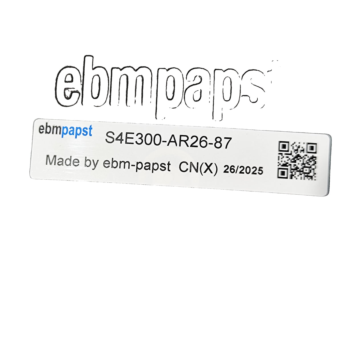 Nameplate detail of ebm-papst S4E300-AR26-87 axial fan