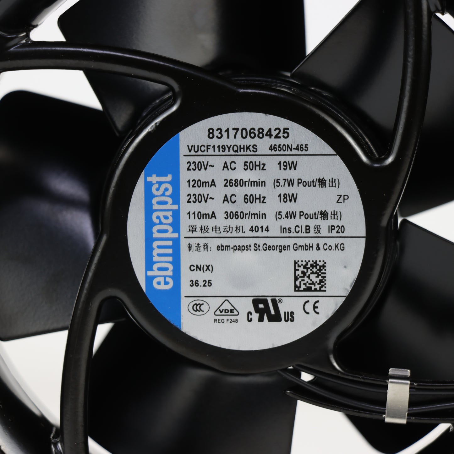 ebm-papst 4650N-465 AC Axial Fan 230V 119×119×38mm 146–170m³/h