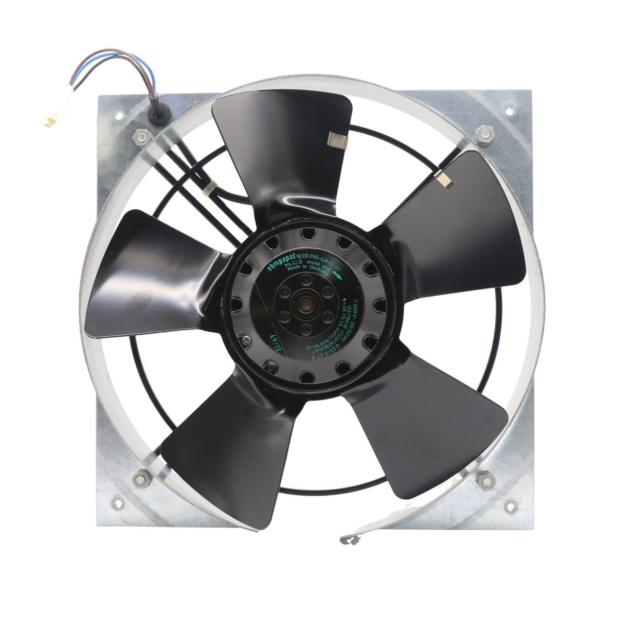 Front view of ebm-papst W2D250-GA02-07 axial fan