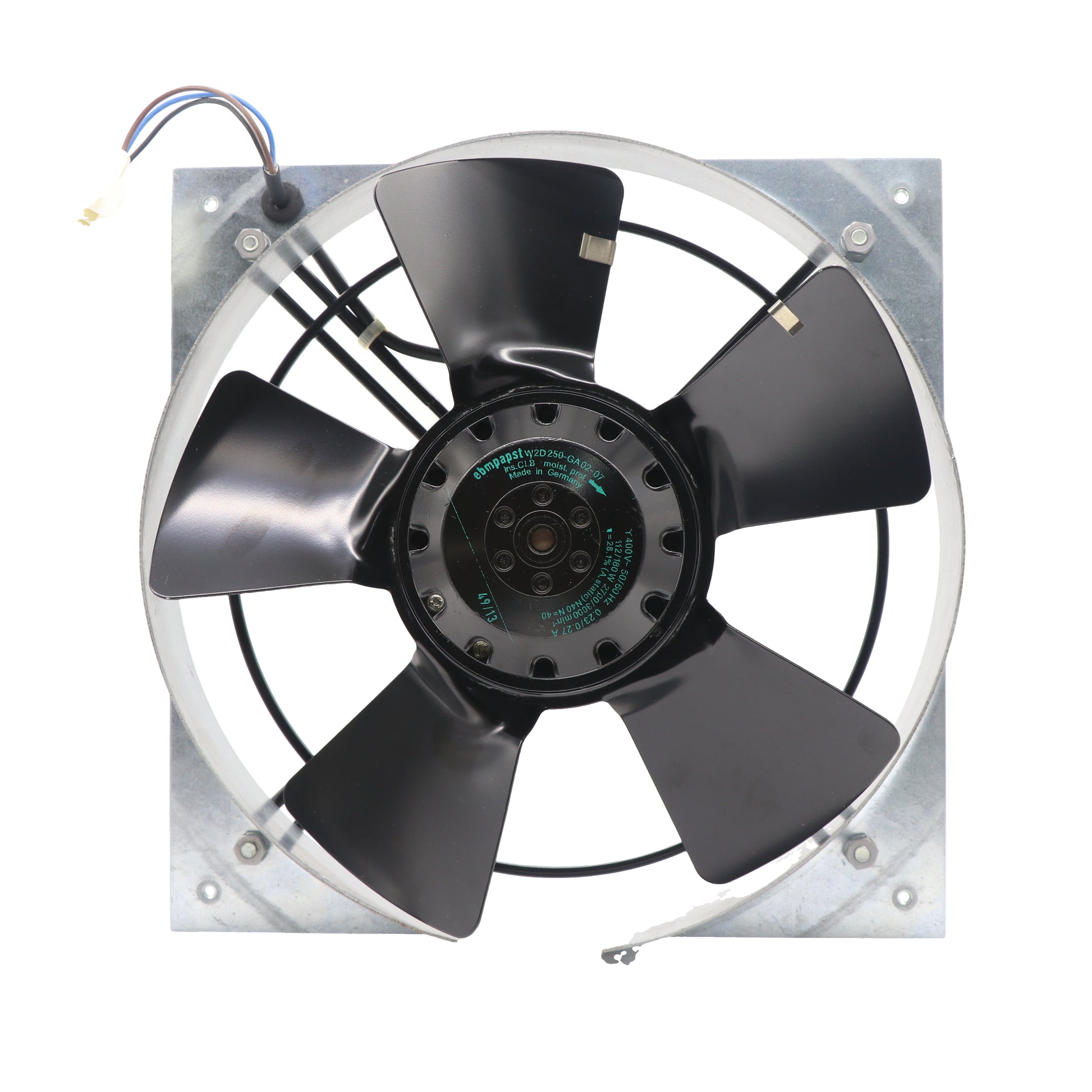 Front view of ebm-papst W2D250-GA02-07 axial fan