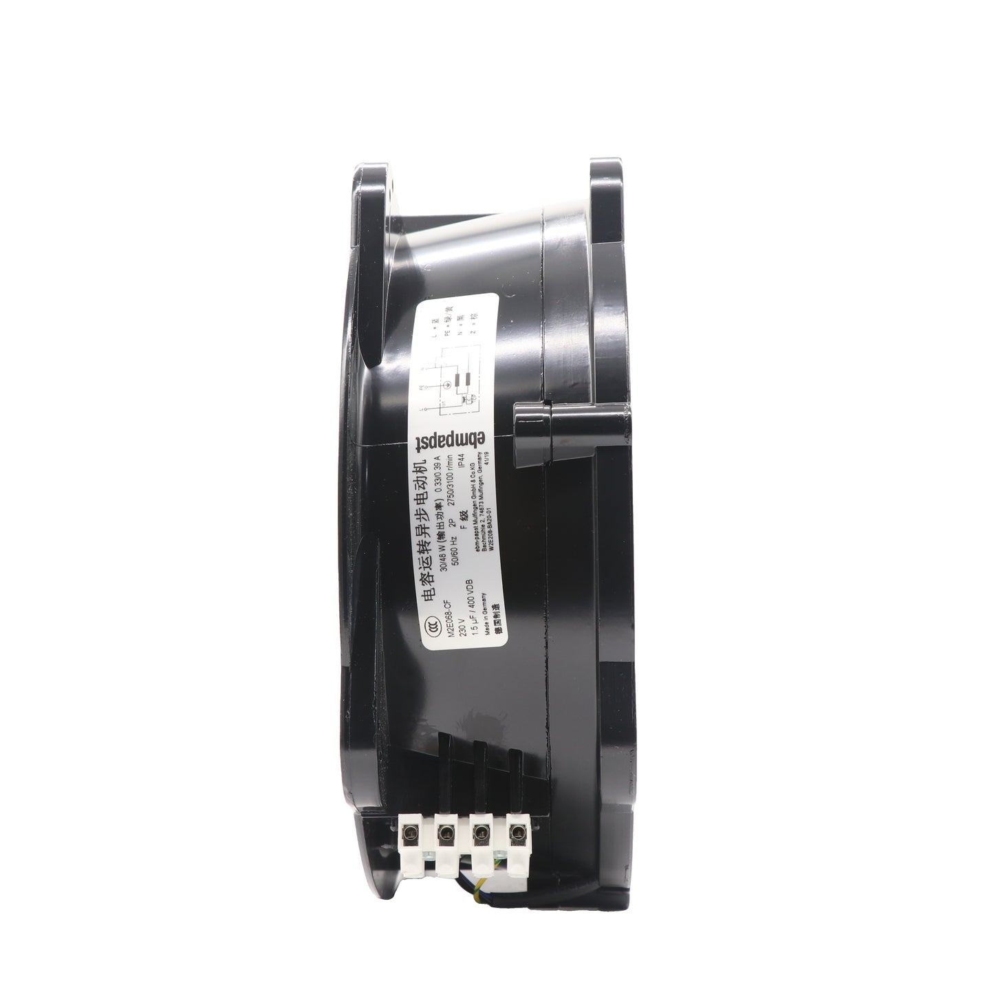 Side view of ebm-papst W2E208-BA20-51 axial fan