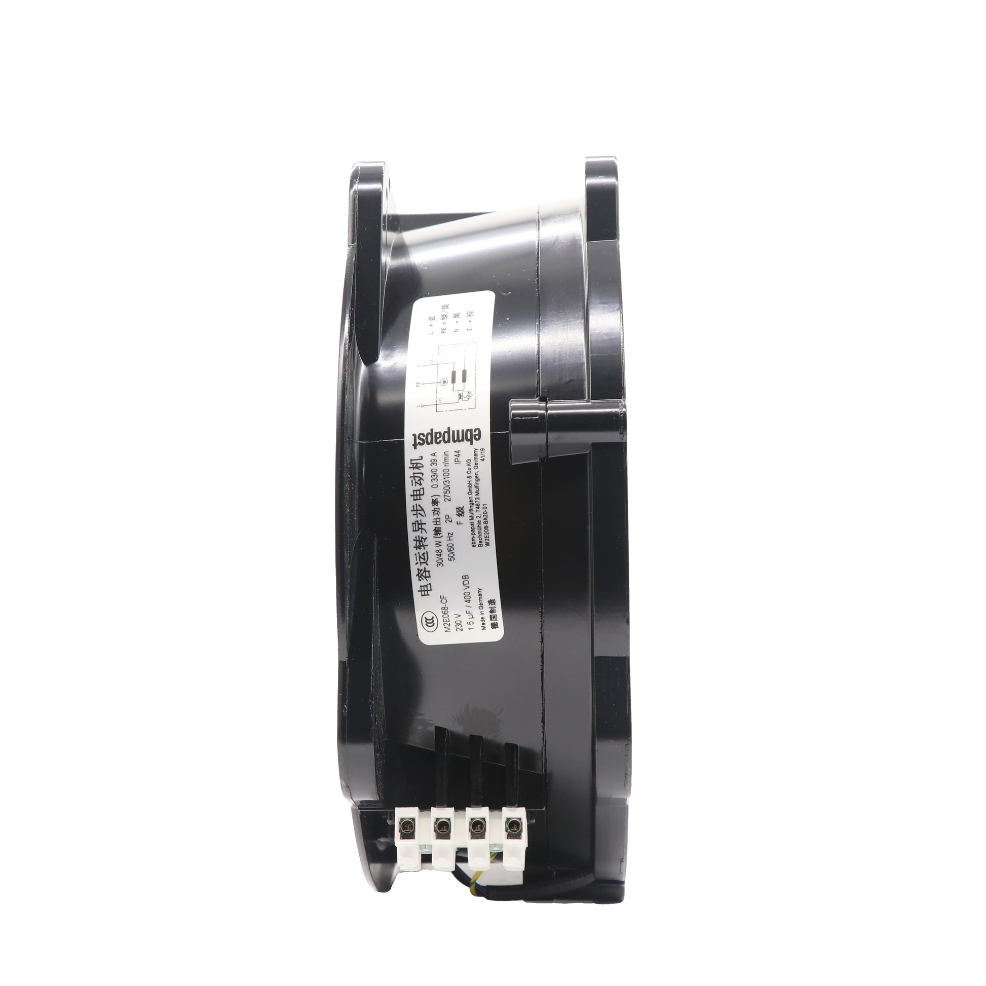Side view of ebm-papst W2E208-BA20-51 axial fan