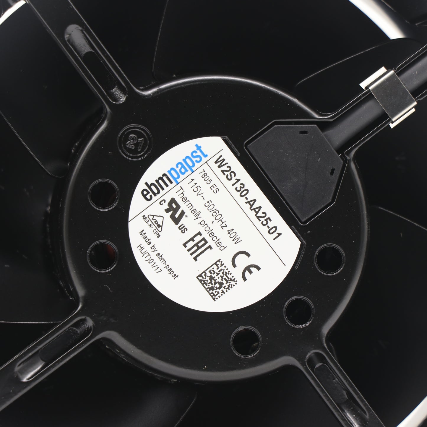 Nameplate detail of ebm-papst W2S130-AA25-01 axial fan