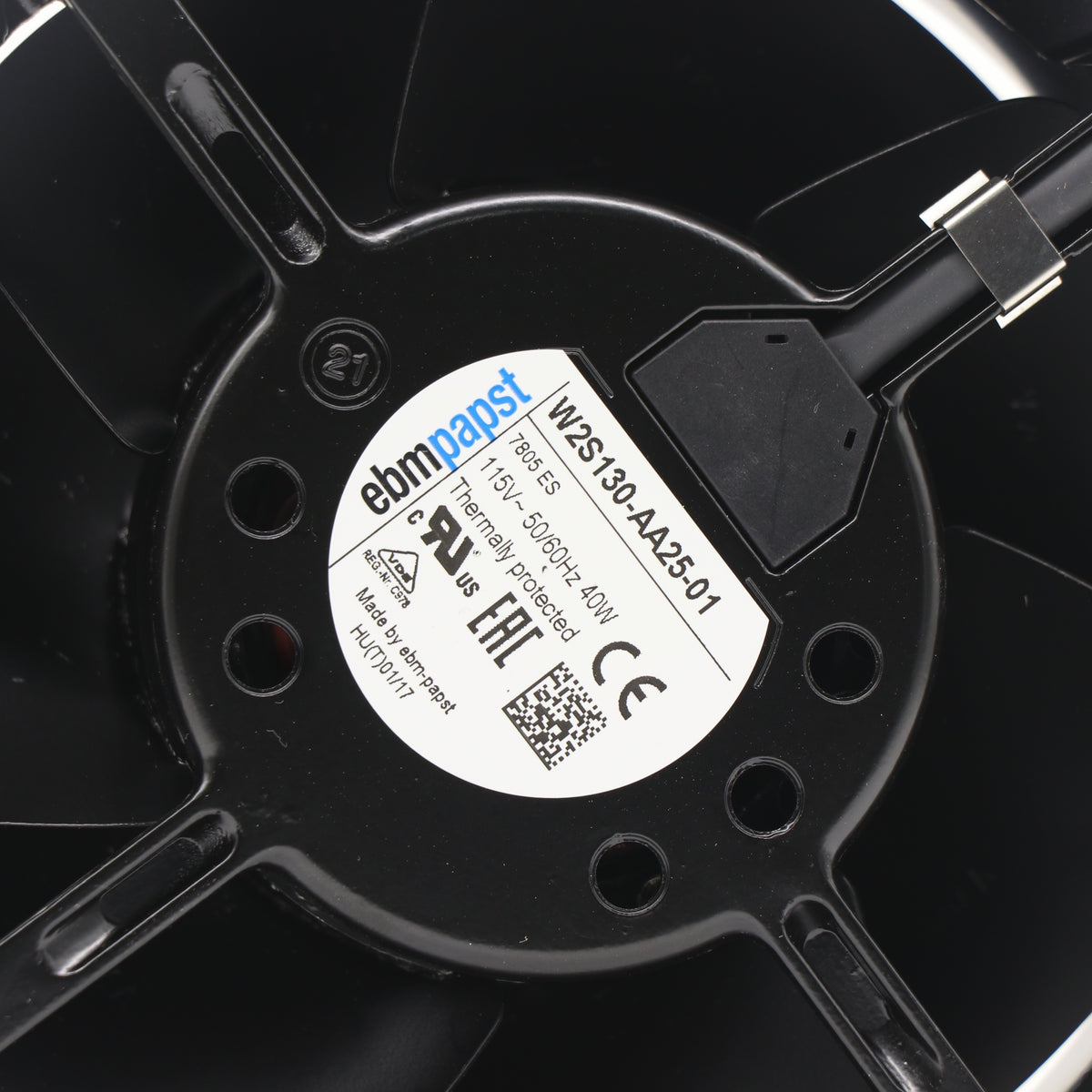 Nameplate detail of ebm-papst W2S130-AA25-01 axial fan
