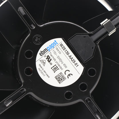 Nameplate detail of ebm-papst W2S130-AA25-01 axial fan