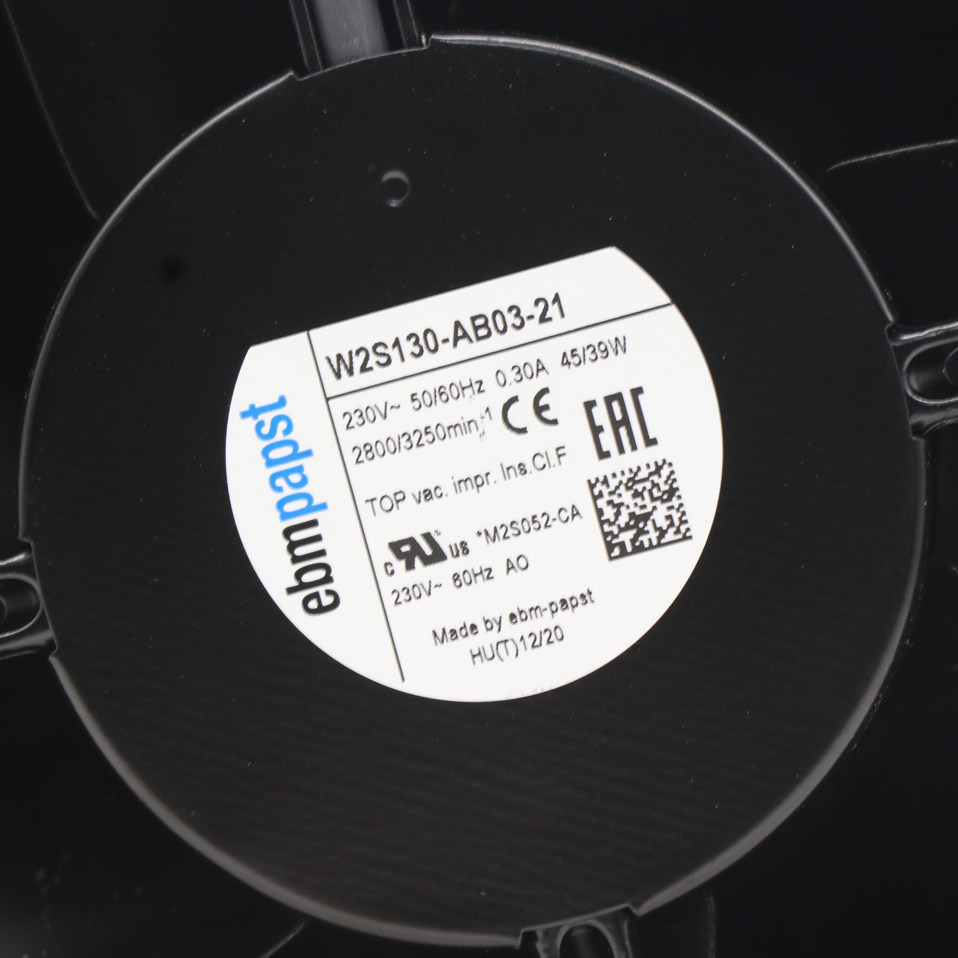 Nameplate detail of ebm-papst W2S130-AB03-21 axial fan