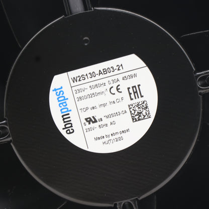 Nameplate detail of ebm-papst W2S130-AB03-21 axial fan