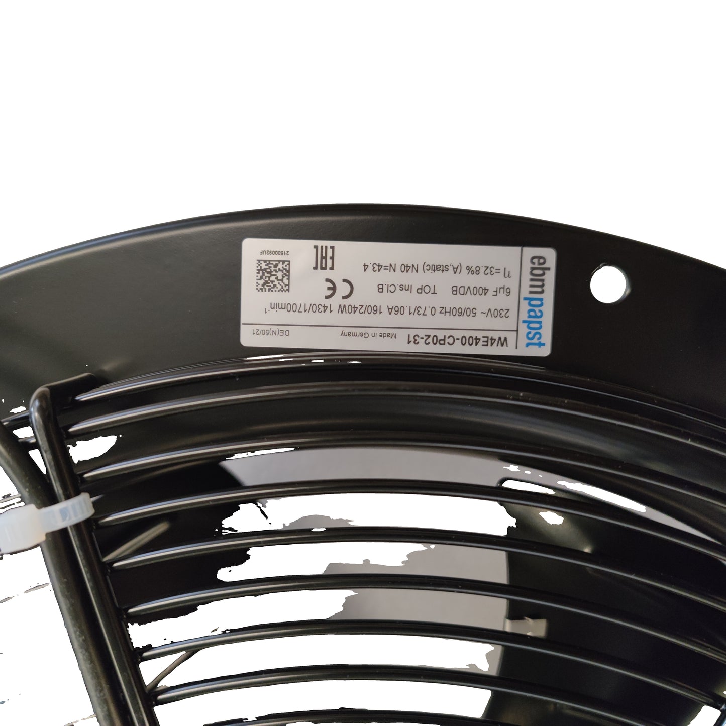 Nameplate detail of ebm-papst W4E400-CP02-31 axial fan