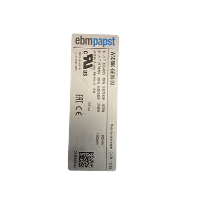 Nameplate detail of ebm-papst W6D800-GE05-03 axial fan