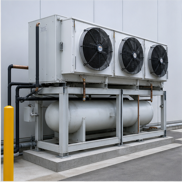 Industrial refrigeration condenser and evaporator fans